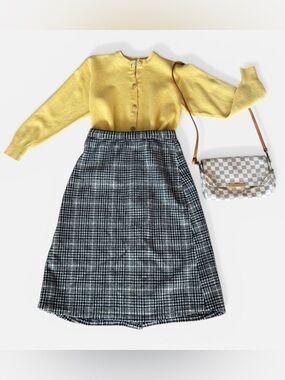 Vintage Handmade Wool Glen Plaid Button Front A-Line Midi Skirt